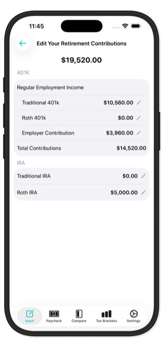Retirement contribution editor